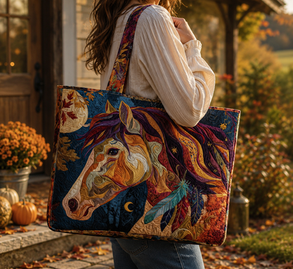 Mystical Horse Quilted Tote Bag – Artistic Embroidered Horse Carryall