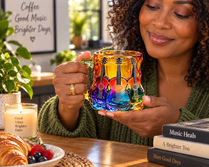 Colorful Guitar Glass Mug – Artistic Music Lover Coffee Cup