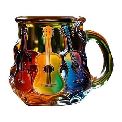 Colorful Guitar Glass Mug – Artistic Music Lover Coffee Cup