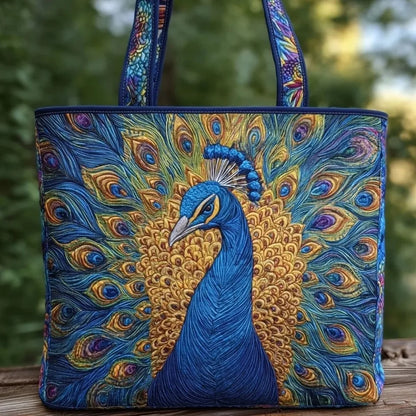 Peacock Embroidered Tote Bag – Colorful Peacock Feather Carryall
