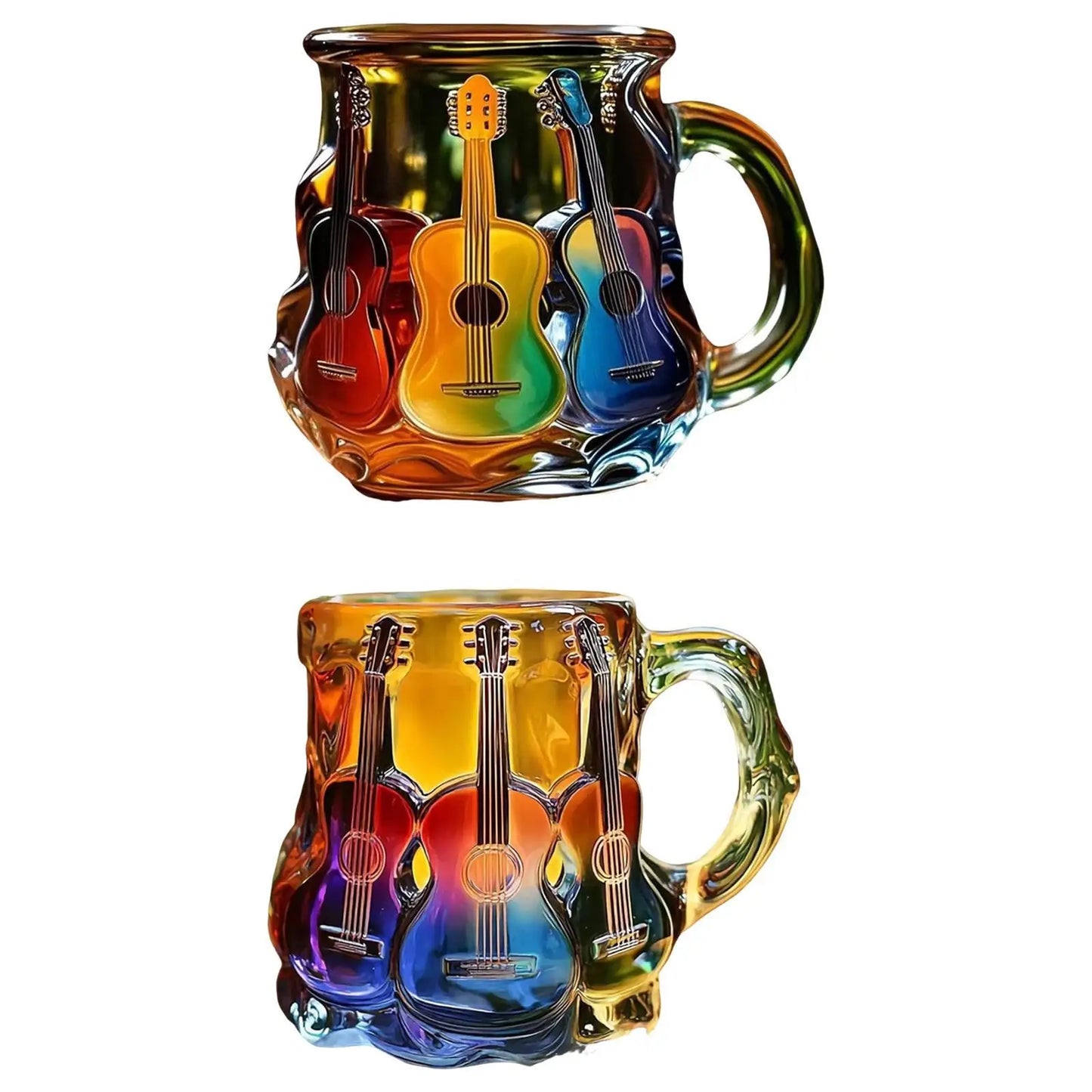 Colorful Guitar Glass Mug – Artistic Music Lover Coffee Cup