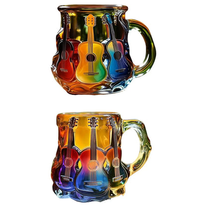 Colorful Guitar Glass Mug – Artistic Music Lover Coffee Cup
