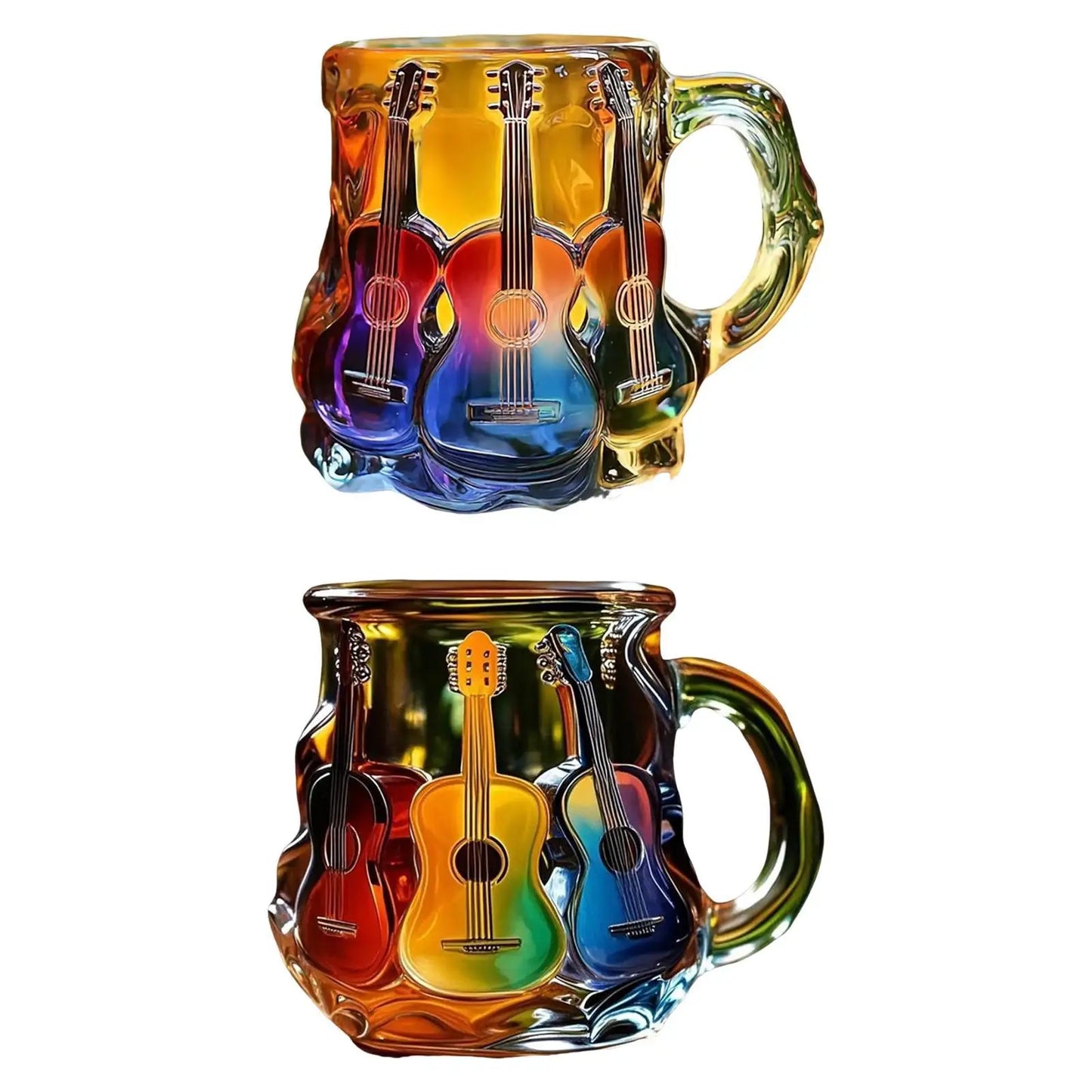 Colorful Guitar Glass Mug – Artistic Music Lover Coffee Cup