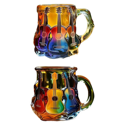 Colorful Guitar Glass Mug – Artistic Music Lover Coffee Cup