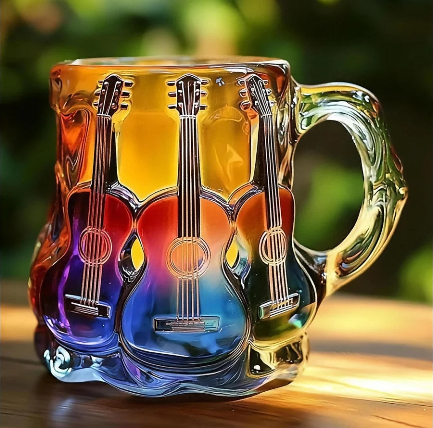 Colorful Guitar Glass Mug – Artistic Music Lover Coffee Cup