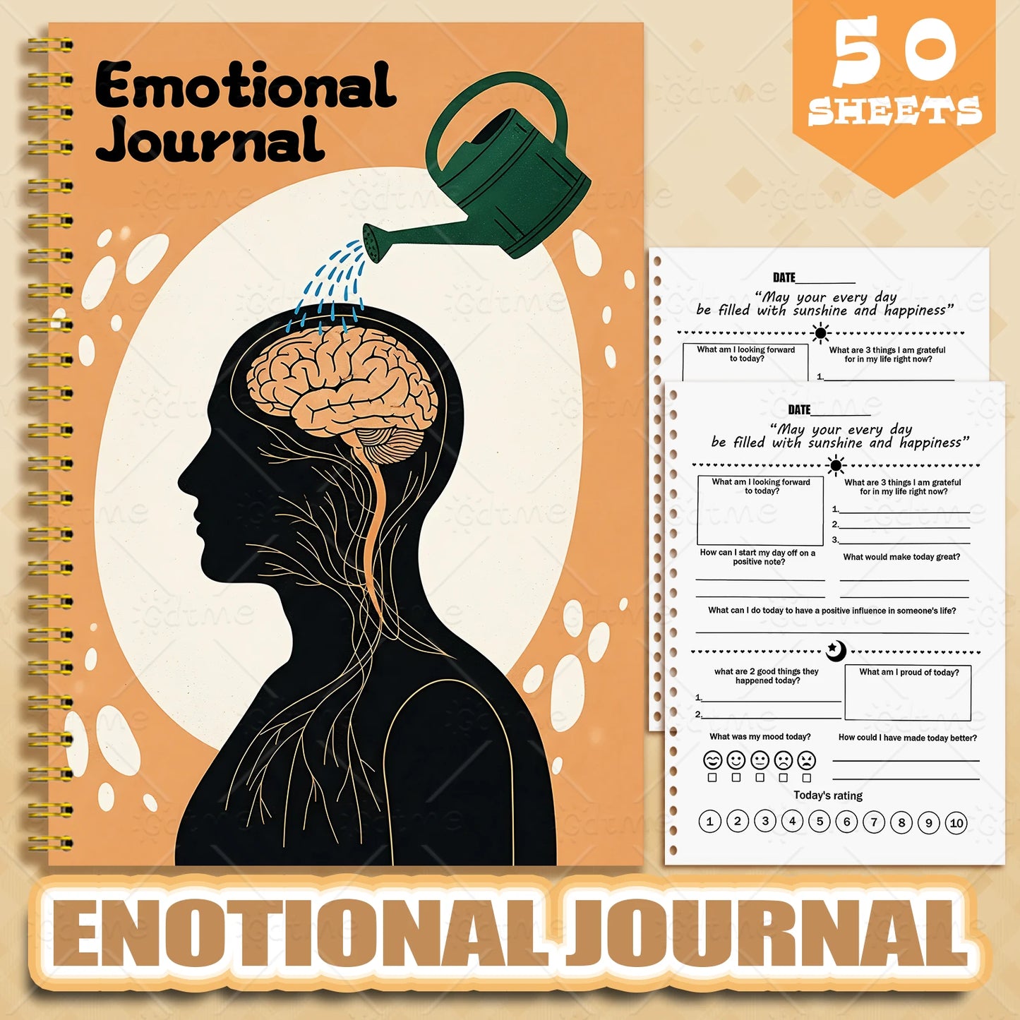 Emotional Journal – Adult Mental Health Planner, Wellness Workbook, Self-Care Tracker & Anxiety Management Worksheets