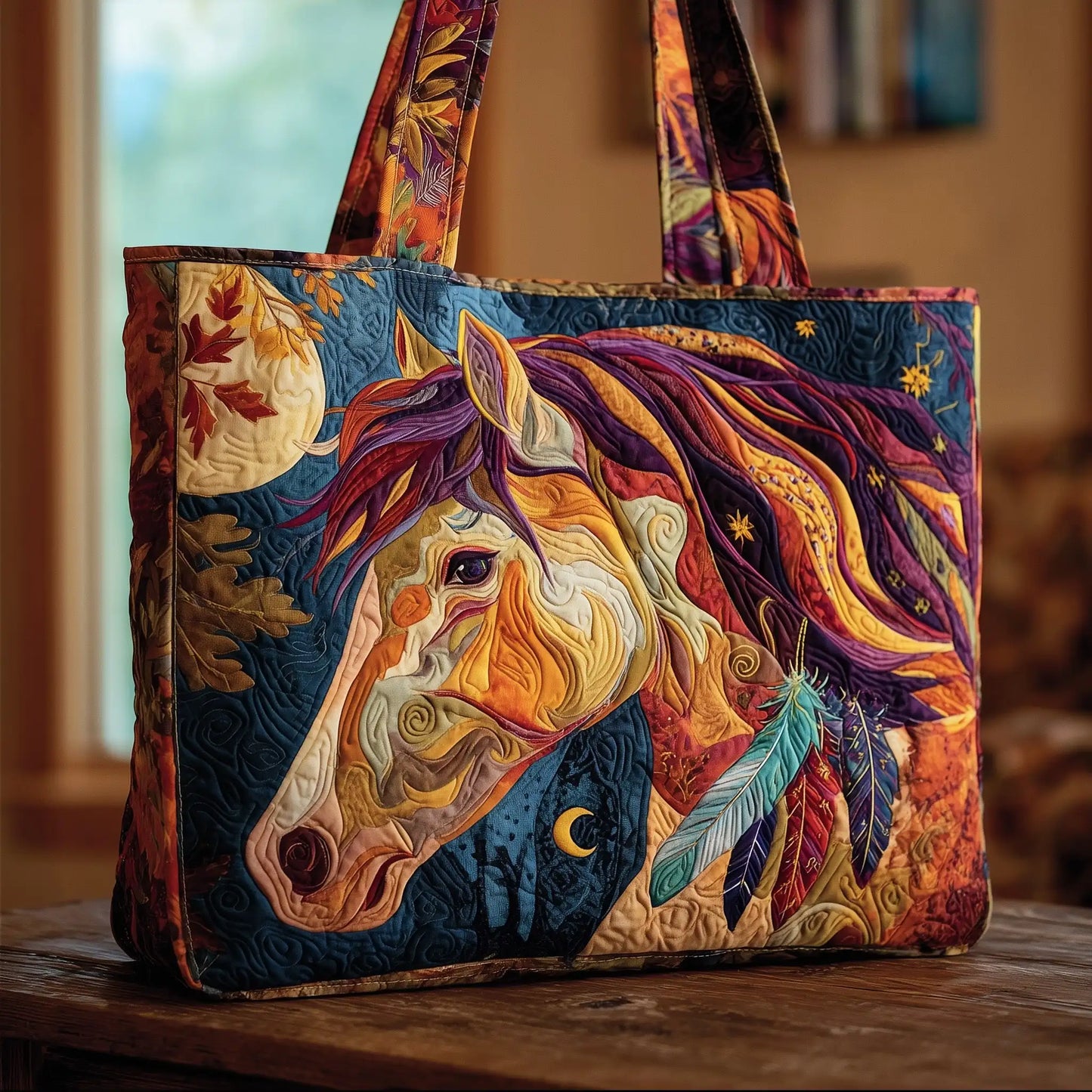 Mystical Horse Quilted Tote Bag – Artistic Embroidered Horse Carryall