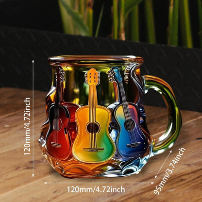 Colorful Guitar Glass Mug – Artistic Music Lover Coffee Cup